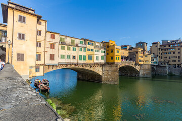 Firenze, Italy - August 16, 2021: street view of Ponte Vecchio in Firenze.