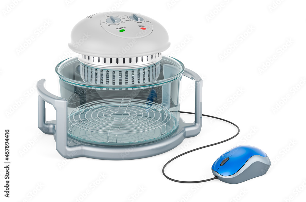 Poster air fryer oven with computer mouse. 3d rendering