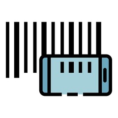 Smartphone barcode reading icon. Outline smartphone barcode reading vector icon color flat isolated