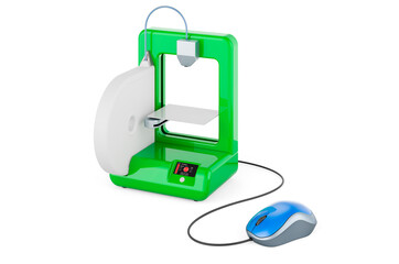 3D printer with computer mouse. 3D rendering