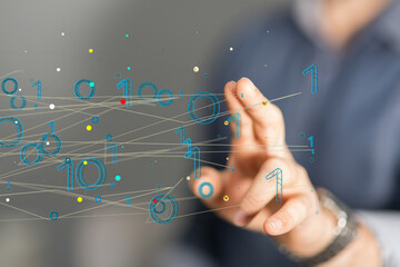 Digital cyberspace with particles and Digital data network connections concept.