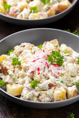Potato salad with celery, green onion, radish, dill and eggs