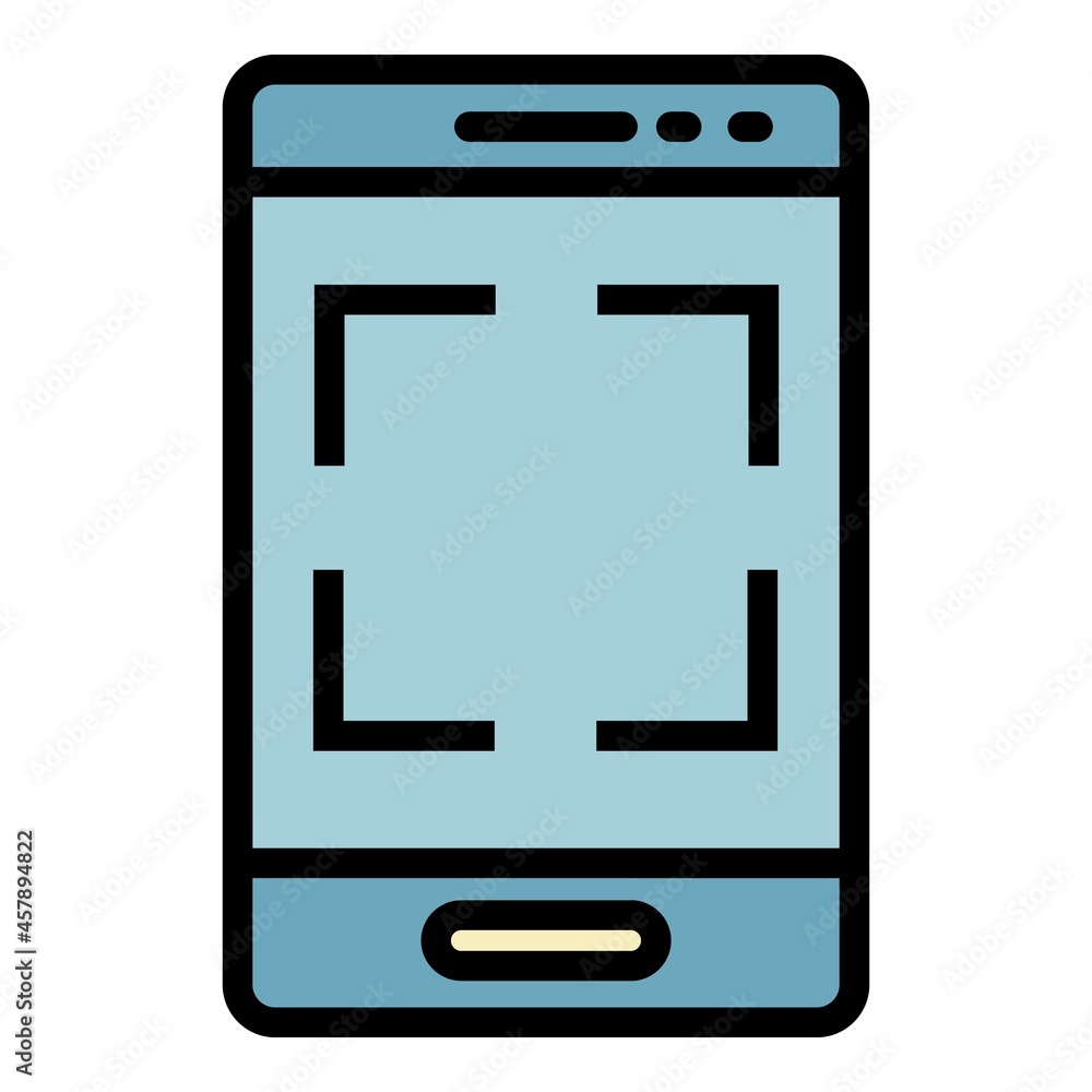 Poster search qr code by smartphone icon. outline search qr code by smartphone vector icon color flat isola
