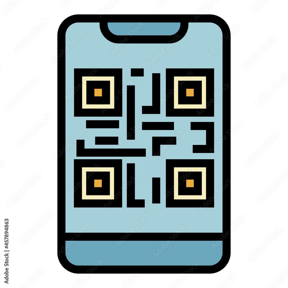 Poster qr code on the smartphone icon. outline qr code on the smartphone vector icon color flat isolated