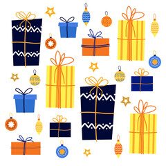 Set of gift boxes for Christmas and Happy New Year