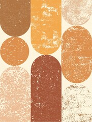 Geometric forms, circle, oval canvas art design. Poster, mural, fresco print in beige, warm, yellow, pink colors.