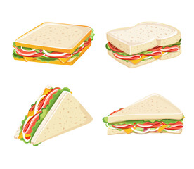Breakfast and wiches, Set of delicious sandwiches, Vector illustration