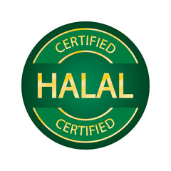 Halal food products label, badge or logo. Vector Halal sign certificate tag. Round icon. Sticker design