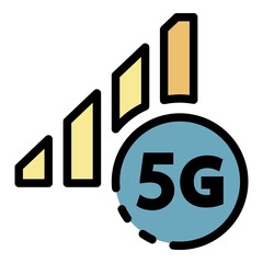 5G network sign icon. Outline 5G network sign vector icon color flat isolated