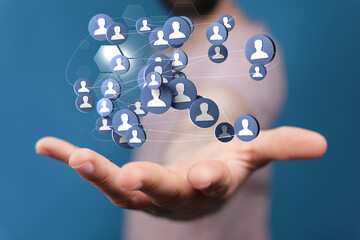 network holding in hand 3d connection data