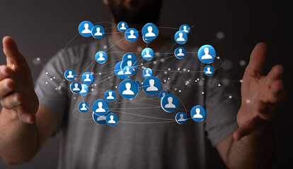 Digital technology background. Network connection dots and lines.