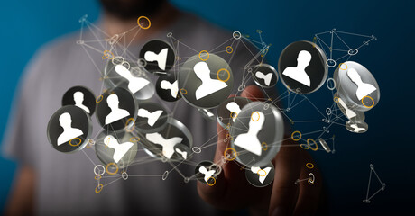 holding 3D rendering group of blue people