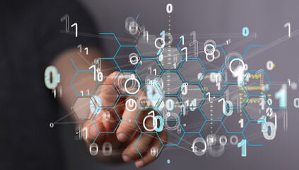 abstract lines with dots over dark background.