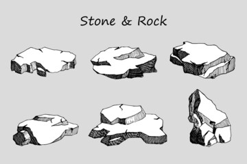 A set of stones and rocks. A hand-drawn sketch - obrazy, fototapety, plakaty