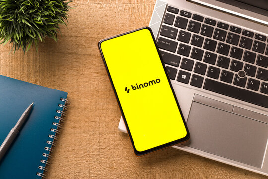 Assam, india - July 28, 2020 : Binomo a easy online stock trading app.