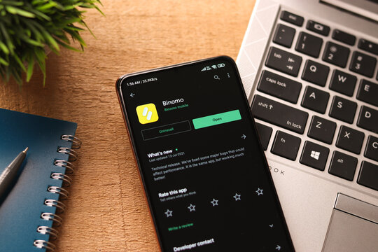 Assam, india - July 28, 2020 : Binomo a easy online stock trading app.