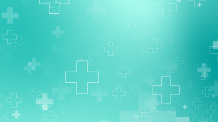 Abstract medical green blue cross pattern background.