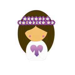 Girl with dark hair and a heart in her hands