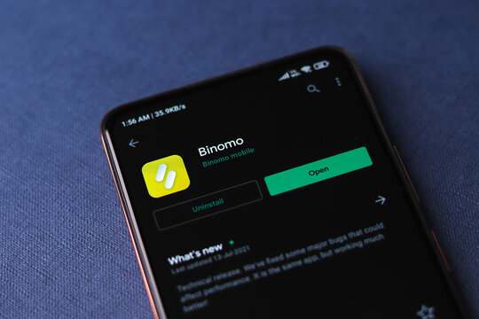 Assam, india - July 28, 2020 : Binomo a easy online stock trading app.