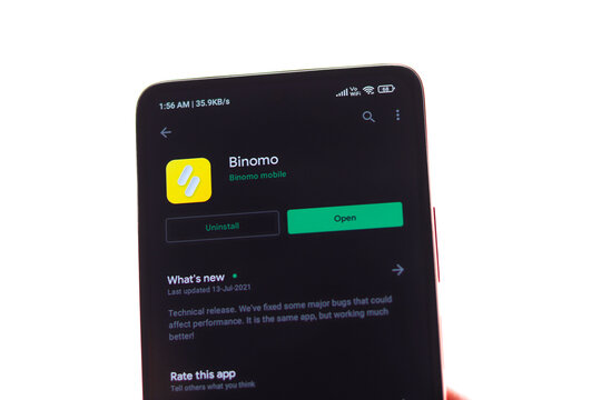 Assam, india - July 28, 2020 : Binomo a easy online stock trading app.