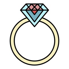 Emerald wedding ring icon. Outline emerald wedding ring vector icon color flat isolated