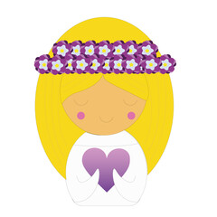 Girl with blond hair and a heart in her hands