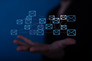  hand using mobile smartphone with email icon, Email concept, copy space