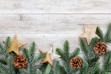 Christmas, New Year. Fir on the wooden table