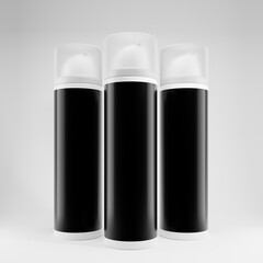 white spray with black label transparent cap cosmetic beauty 3d mockup white background care lotion  