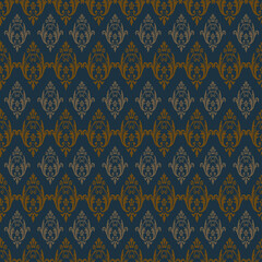 Luxury baroque style seamless pattern on brown color background. light brown color and light gray color design on black background.