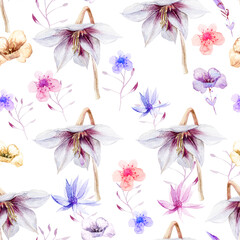 Seamless Pattern with Blooming Flowers