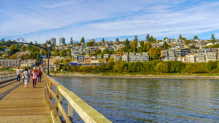 Town of White Rock, BC, seen from Pier Bridge - the longest pier in BC - and showing many homes...