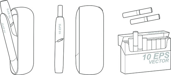 an electronic cigarette in a linear style. a system for heating tobacco. isolated cigarette pattern	
