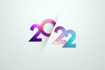 Multi-colored numbers 2022 on a light background. Happy New Year. Modern design, Template, header for the site, poster, New Year's card, flyer. 3D illustration, 3D render.