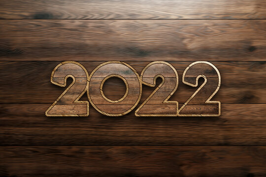 2022 year wooden numbers Happy new year. Modern design for website, poster, New Year card, flyer. 3D illustration, 3D render.