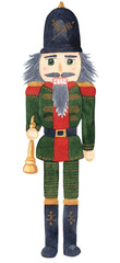 Watercolor Christmas Nutcracker. Hand-drawn wooden german toy - 457904035
