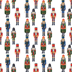 Christmas and New Year seamless pattern with nutcrackers.