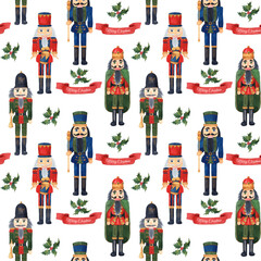 Christmas seamless pattern with watercolor hand-drawn nutcrackers - 457904055