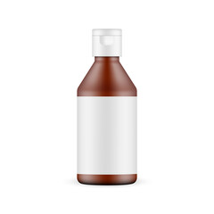 Amber Cosmetic Bottle Mockup with Flip Top Cap, Blank Label, Isolated on White Background. Vector Illustration