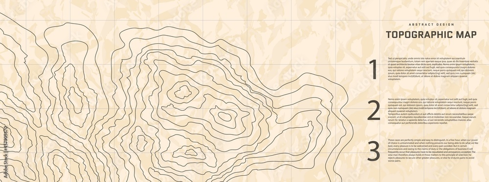 Wall mural topographic map abstract background with infographic elements. old outline cartography landscape. to