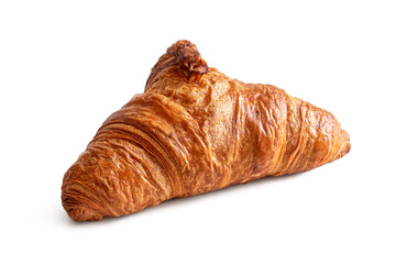 Fresh French croissant with a golden crust, on a white background