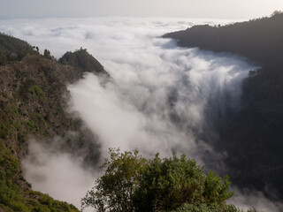 Clowds falling down the mountains in Madeira island interior