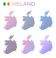 Ireland dotted map set. Map of Ireland in dotted style. Borders of the country filled with beautiful smooth gradient circles. Modern vector illustration.