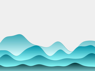 Abstract mountains background. Curved layers in cyan colors. Papercut style hills. Awesome vector illustration.