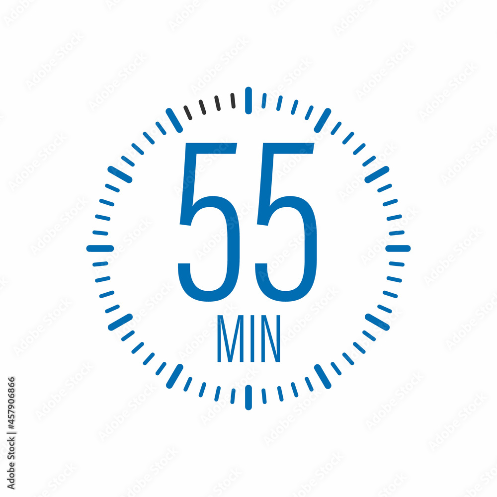 Poster the 55 minutes, stopwatch vector icon. stopwatch icon in flat style, timer on on color background. v