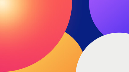 Background of geometric shapes. Multicolored circles on a lilac background. Geometric abstraction. Cover, banner with a place for the text. Bright multicolored background. Abstract geometry.