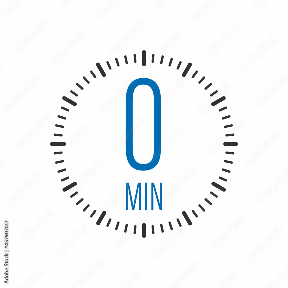 Poster the 0 minutes, stopwatch vector icon. stopwatch icon in flat style, timer on on color background. ve