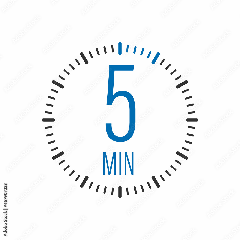 Poster the 5 minutes, stopwatch vector icon. stopwatch icon in flat style, timer on on color background. ve