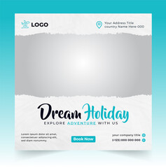 social media post template for travel holiday tourism marketing and sale promo. tour advertising. banner offer. promotional vector frame illustration