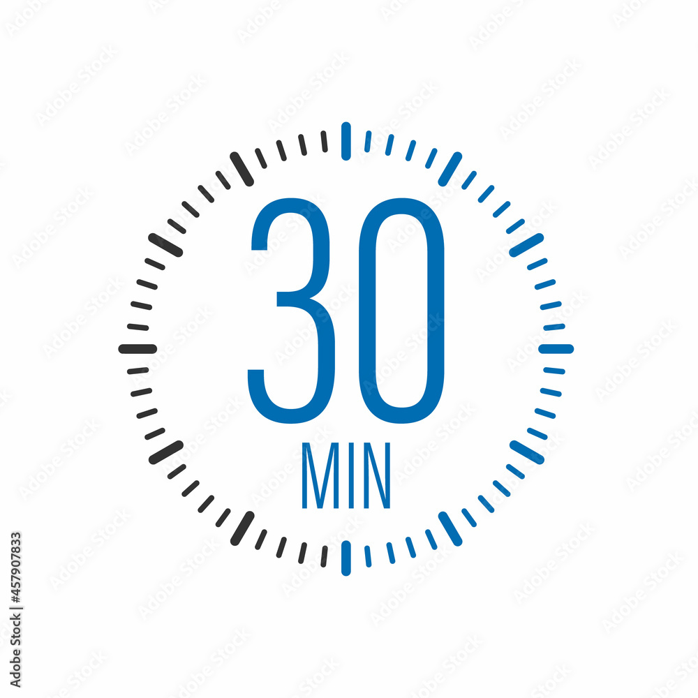 Poster the 30 minutes, stopwatch vector icon. stopwatch icon in flat style, timer on on color background. v
